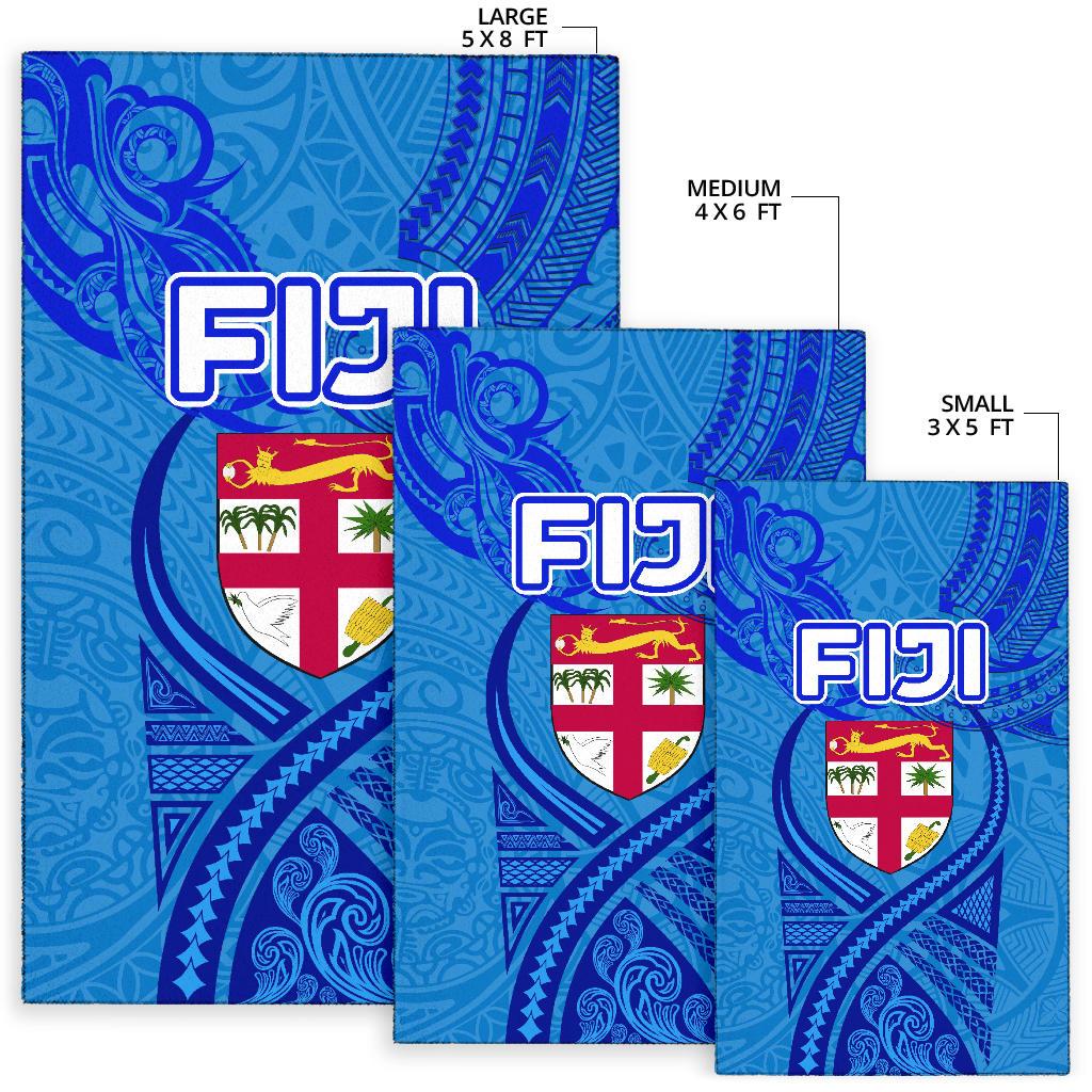 Blue Area Rug Fiji Rugby Polynesian Waves Style - Vibe Hoodie Shop