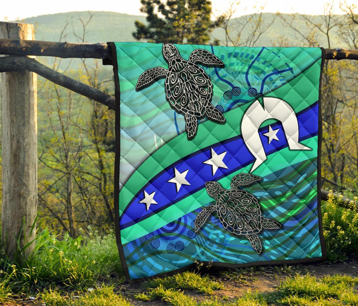 Premium Quilt - Torres Strait Flag And Turtle - Vibe Hoodie Shop