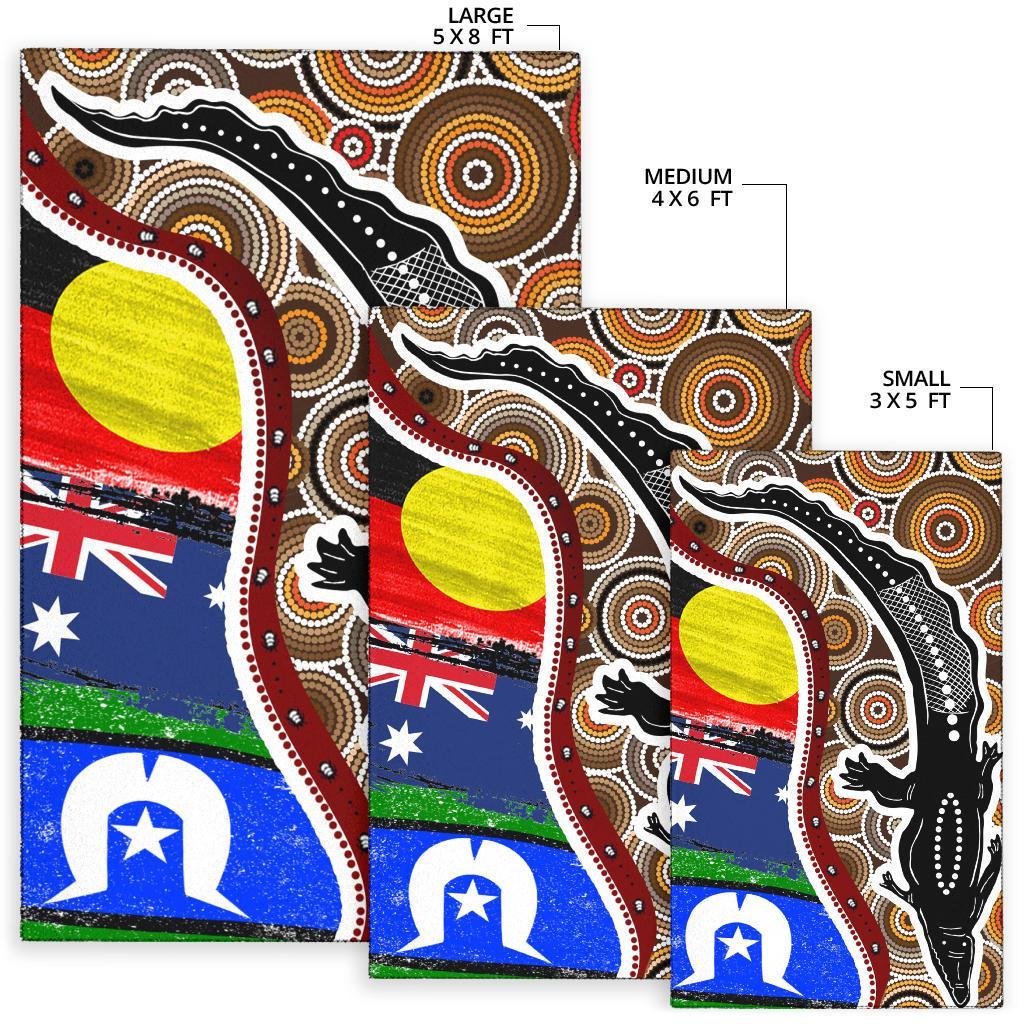 Area Rug - Australian Aboriginal Crocodile With NAIDOC Flags - Vibe Hoodie Shop