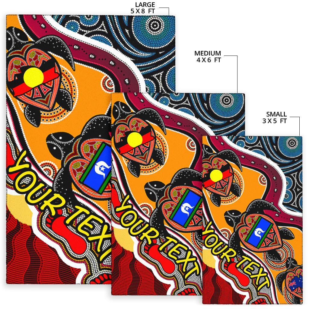 Custom Area Rug - Australia Aboriginal Dots With Turtle and NAIDOC Flags - Vibe Hoodie Shop