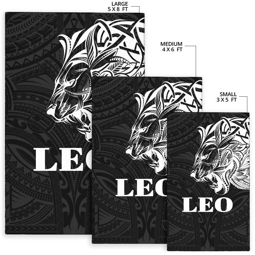 Sun In Leo Zodiac Area Rug Polynesian Tattoo Simple - White - Vibe Hoodie Shop