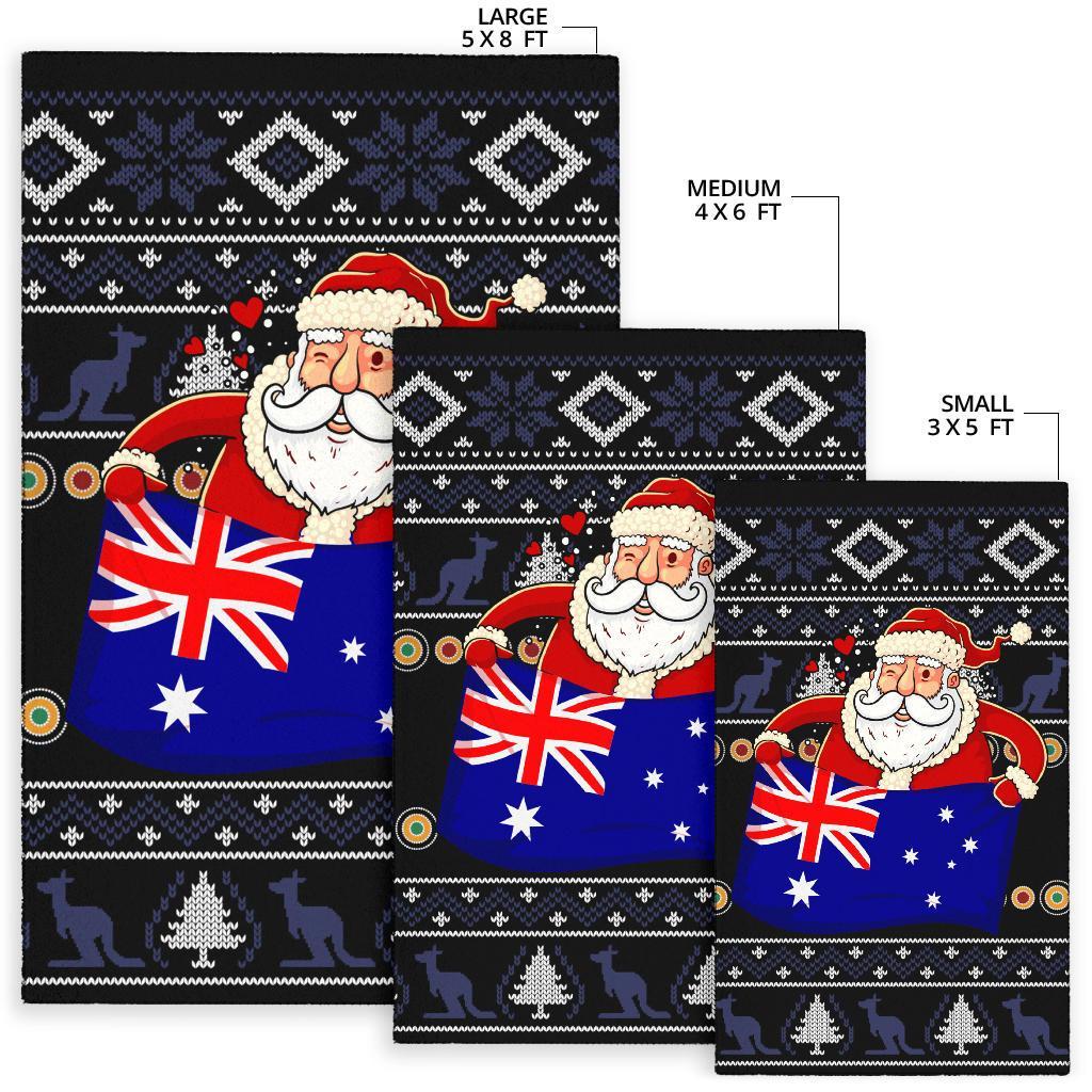 Christmas Area Rug - Australia Santa Claus Hold The Flag (Black) - Vibe Hoodie Shop