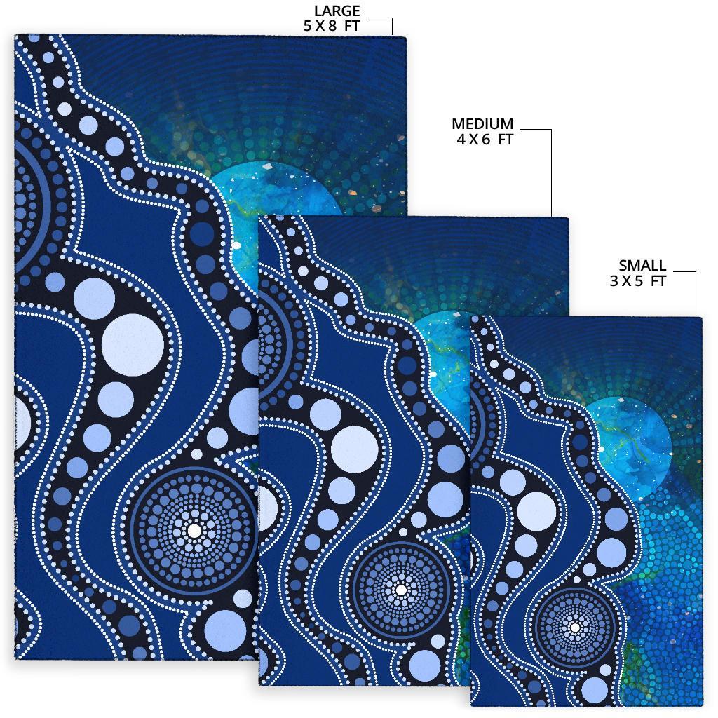 Aborignal Area Rug - Australia Indigenous Flag Circle Dot Painting Art (Blue) - Vibe Hoodie Shop