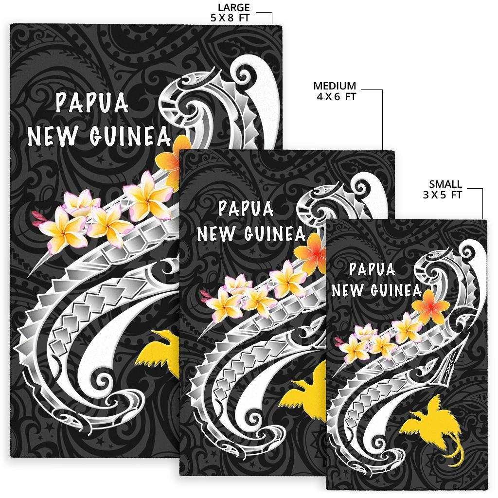 Papua New Guinea Area Rug - PNG Seal Polynesian Patterns Plumeria (Black) - Vibe Hoodie Shop