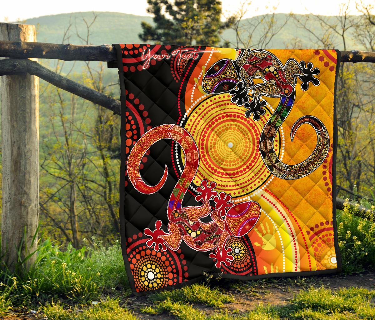 Aboriginal Personalised Premium Quilt - Couple Aboriginal Lizards - Vibe Hoodie Shop