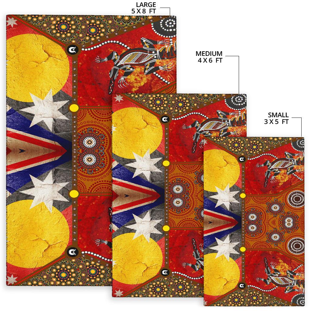 Area Rug - Aboriginal Dot Painting and Flags, Crocodile - Vibe Hoodie Shop