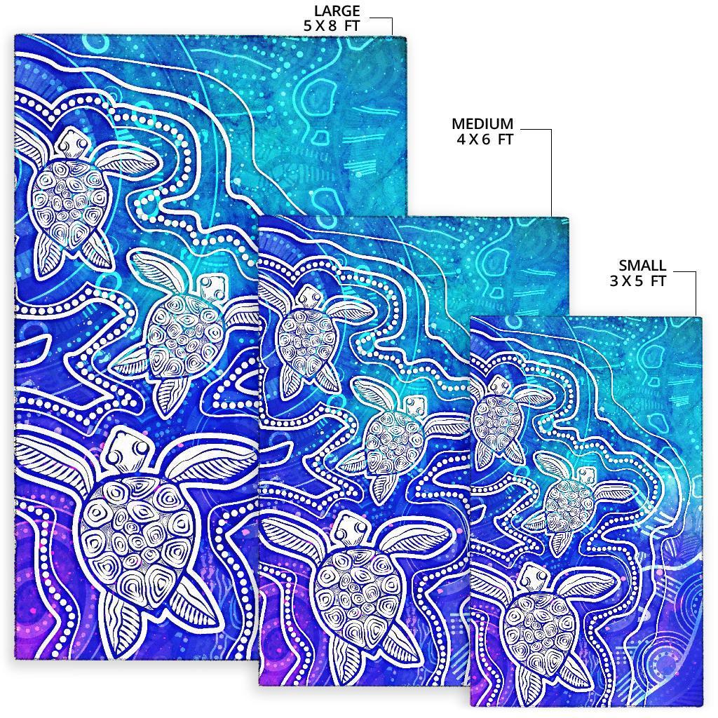 Aboriginal Area Rug - Sea Turtle With Indigenous Patterns (Blue) - Vibe Hoodie Shop