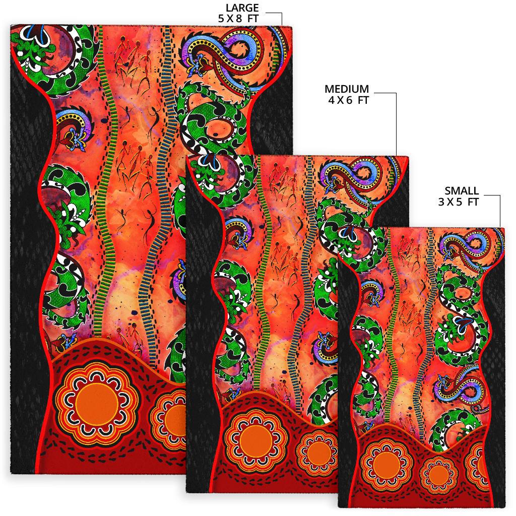 Aboriginal Area Rug - Aussie Indigenous Patterns Orange - Vibe Hoodie Shop