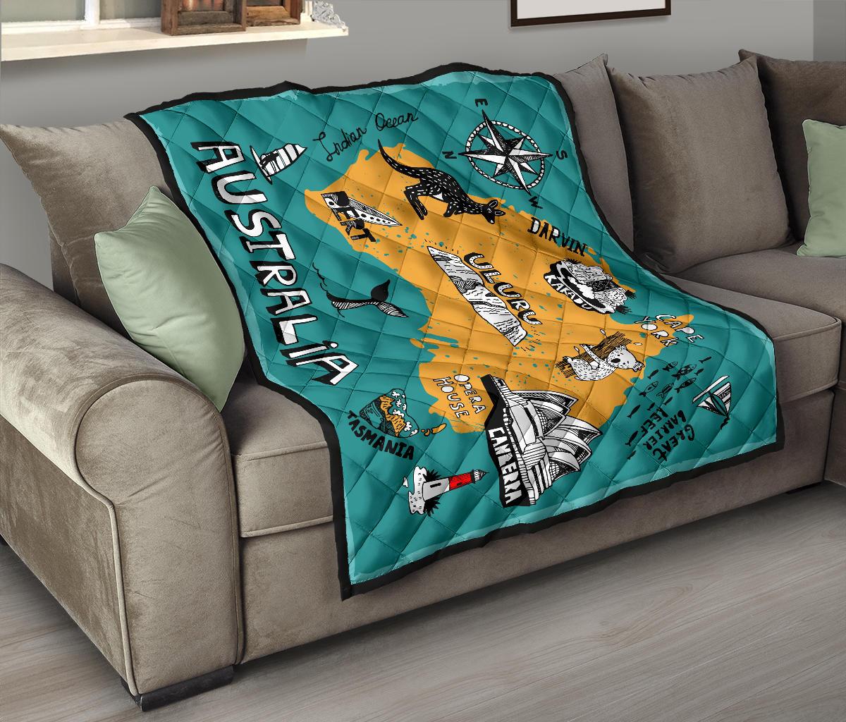 Premium Quilts - Australia Map Coverlets Famous Symbol - Vibe Hoodie Shop