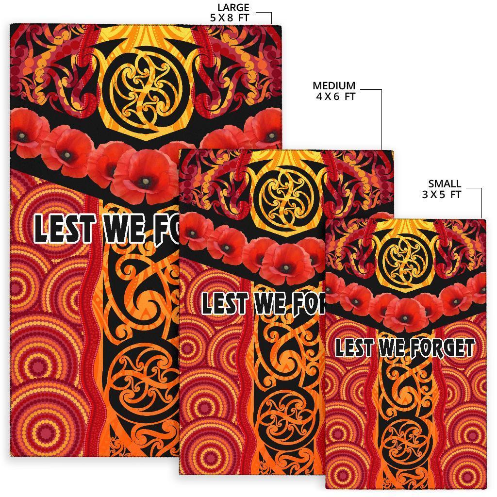 ANZAC Lest We Forget Poppy Area Rug New Zealand Maori Silver Fern - Australia Aboriginal - Vibe Hoodie Shop