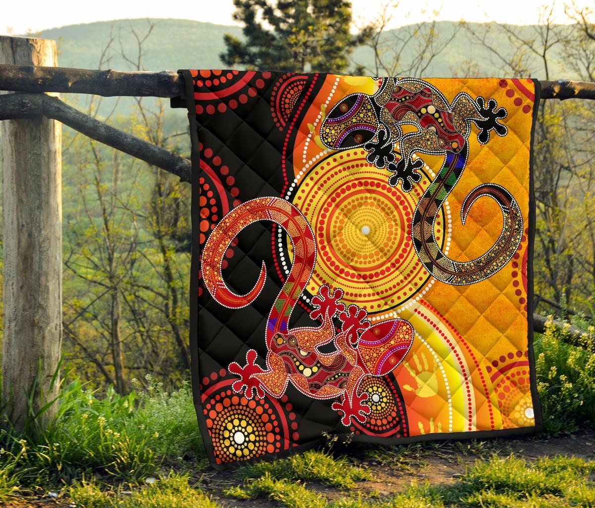 Aboriginal Premium Quilt - Couple Aboriginal Lizards - Vibe Hoodie Shop