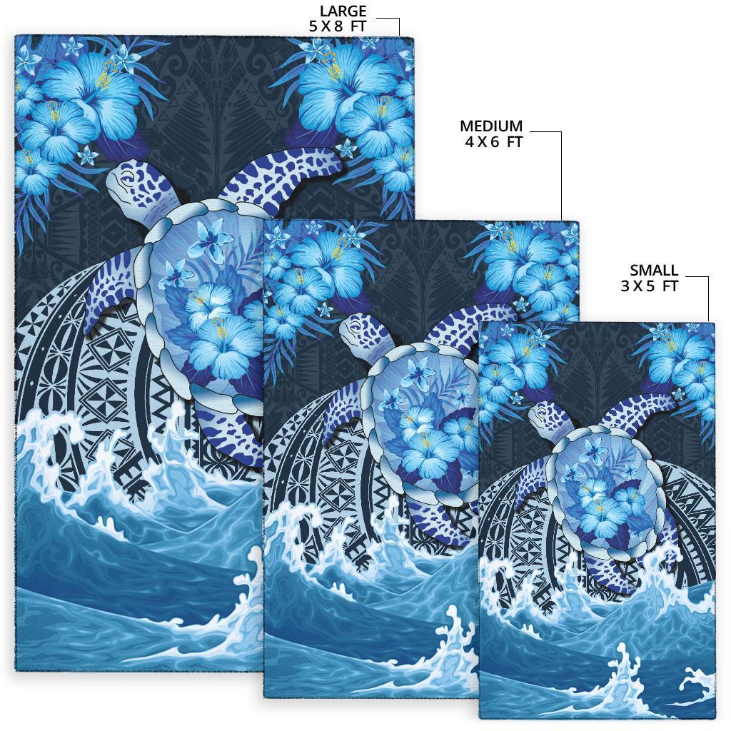 Polynesian Turtle Hibiscus The Blue Sea Area Rug - Vibe Hoodie Shop