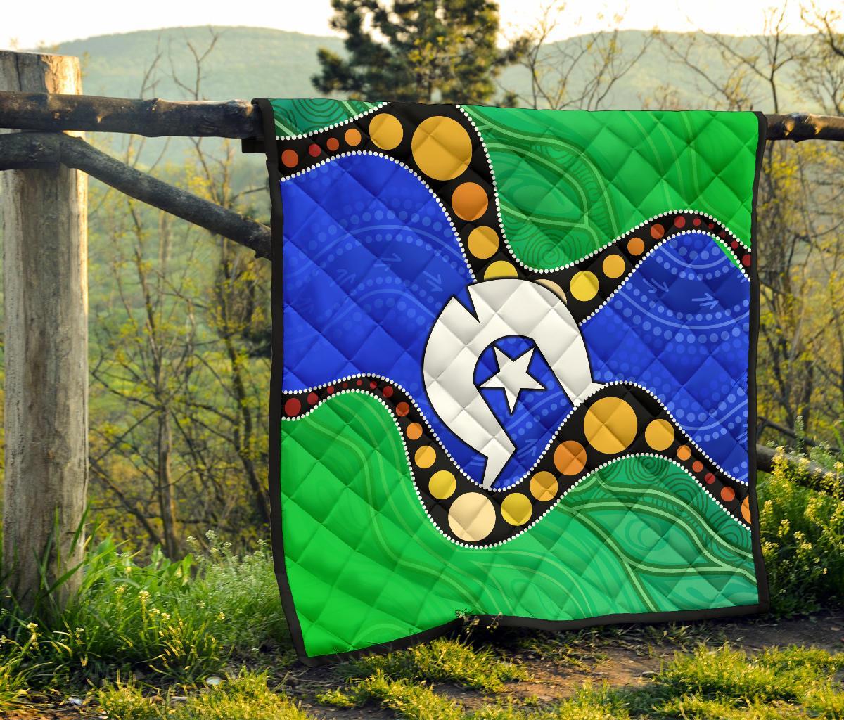 Torres Strait Islands Premium Quilt - Flag with Aboriginal Patterns - Vibe Hoodie Shop