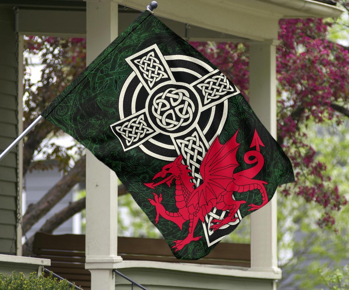 Wales Celtic Flag - Celtic Cross and Cymru Skew Style - Vibe Hoodie Shop