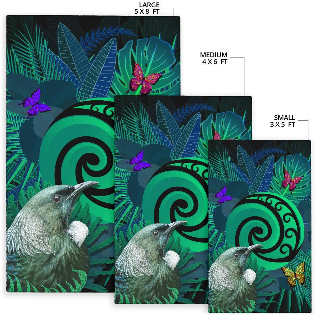 New Zealand Area Rug Koru Fern Mix Tui Bird - Tropical Floral Turquoise - Vibe Hoodie Shop