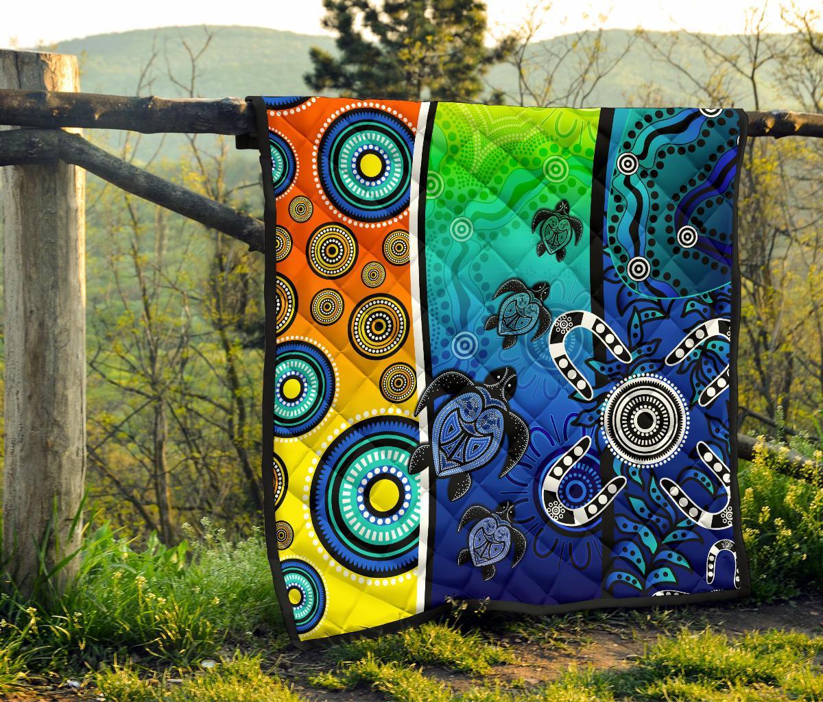 Aboriginal Premium Quilt - Indigenous Turtle Dot Painting Art - Vibe Hoodie Shop