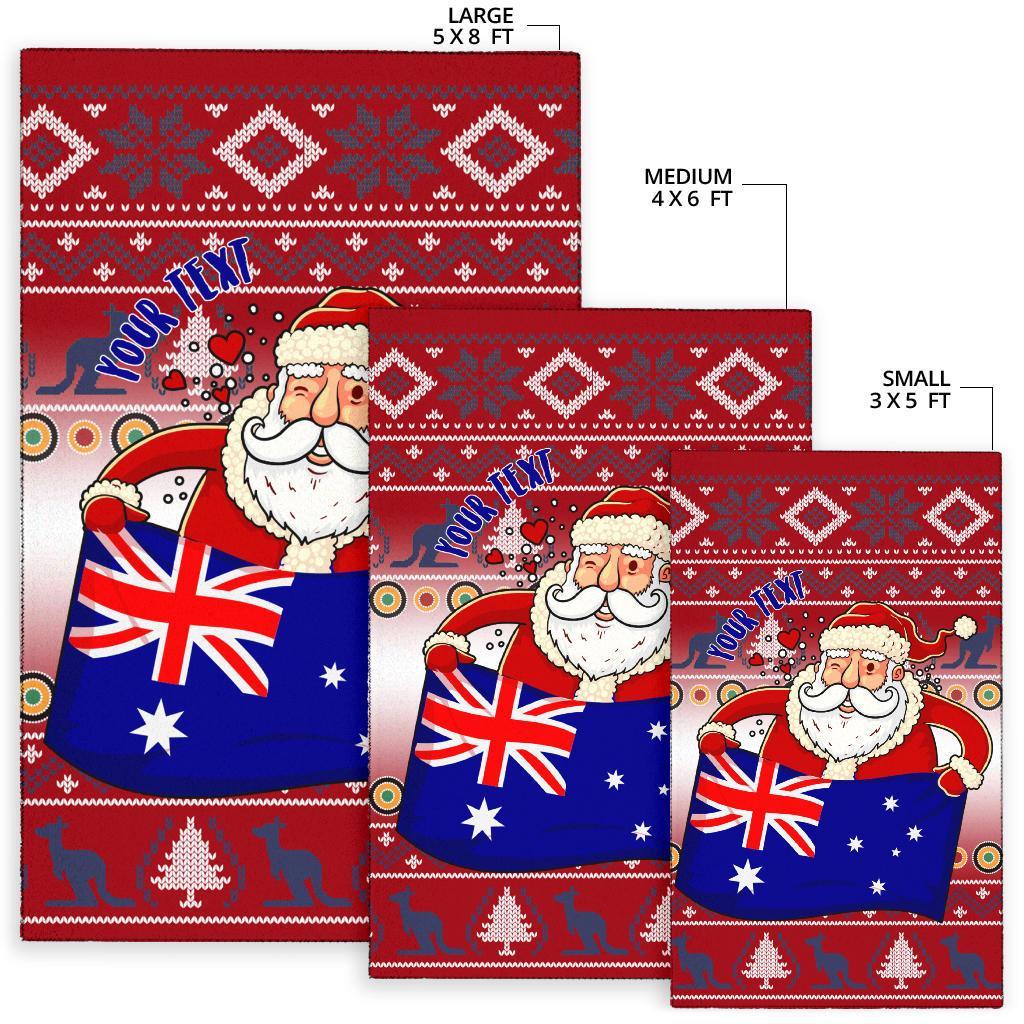 Christmas Personalised Area Rug - Australia Santa Claus Hold The Flag (Red) - Vibe Hoodie Shop