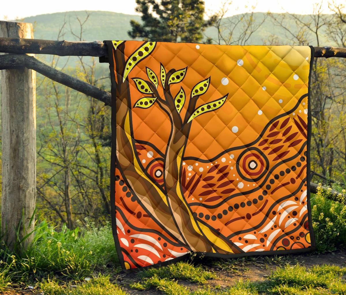 Aboriginal Premium Quilt - Tree On The Hill - Vibe Hoodie Shop