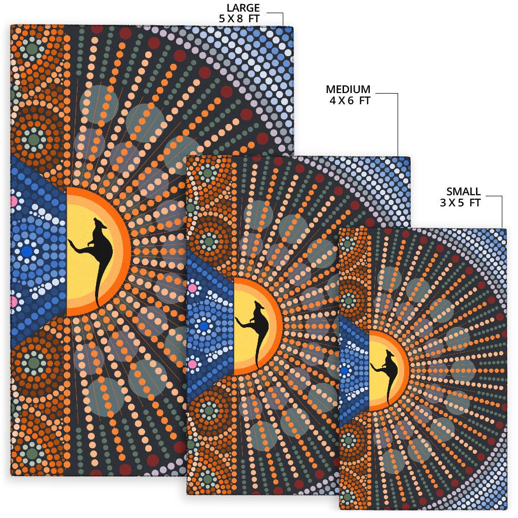 Area Rug - Aboriginal Dot Painting Rug Kangaroo Ver03 - Vibe Hoodie Shop