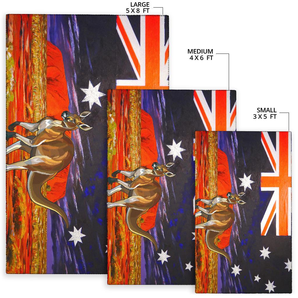 Area Rug - Kangaroo Rug Aus Flag Uluru Landscape Art - Vibe Hoodie Shop