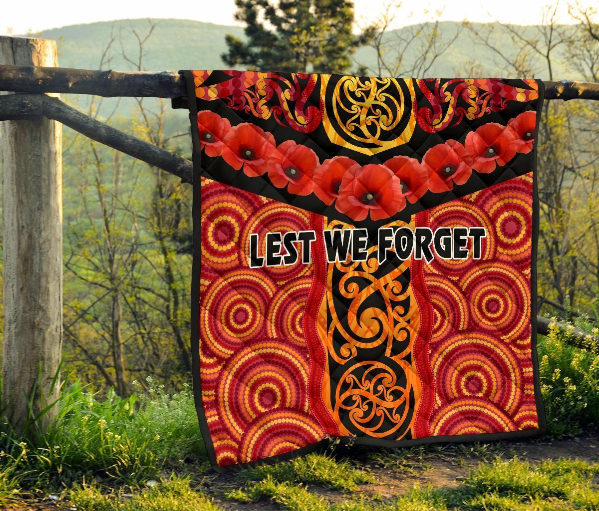 ANZAC Lest We Forget Poppy Premium Quilt New Zealand Maori Silver Fern - Australia Aboriginal - Vibe Hoodie Shop