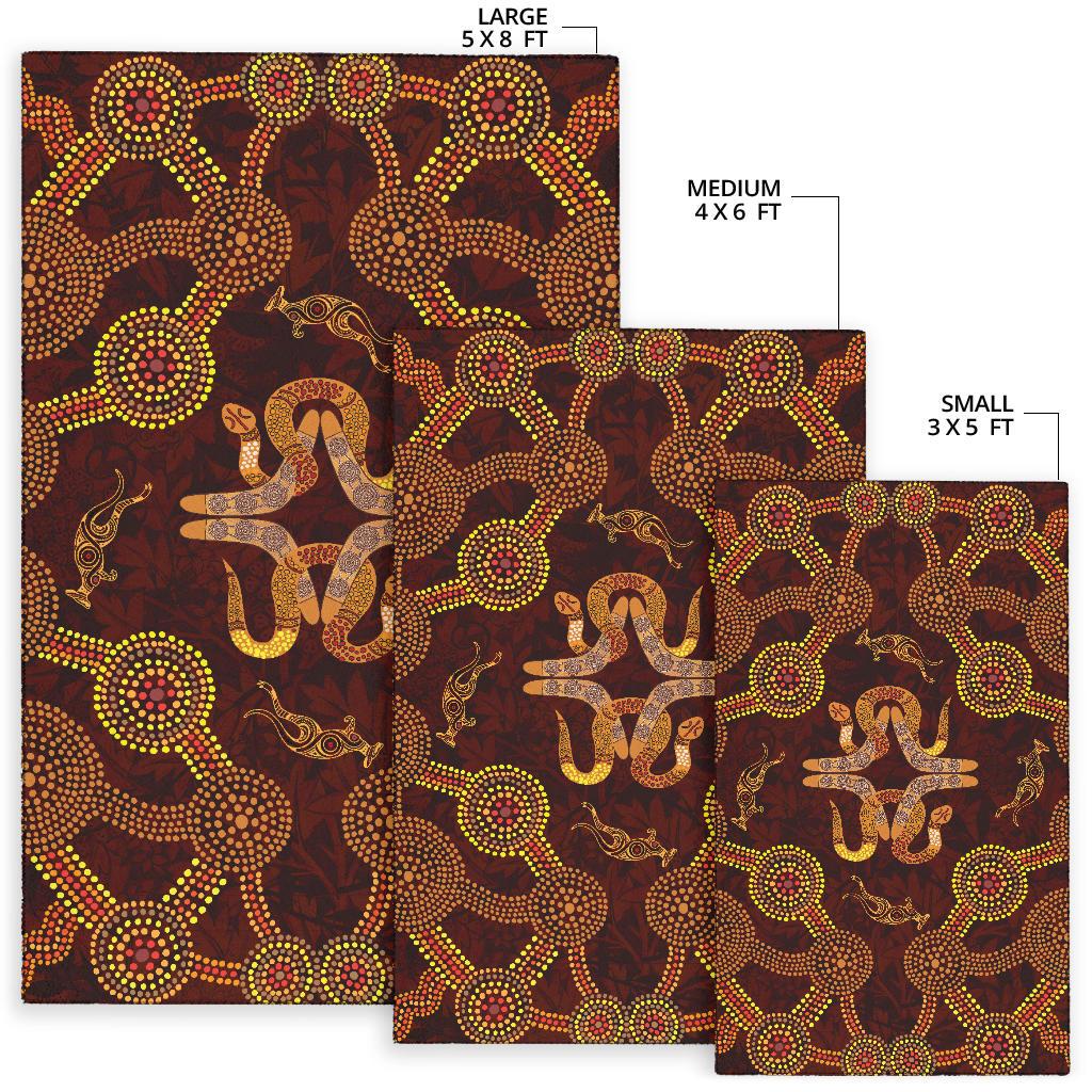 Aboriginal Area Rug - Snakes, Boomerang And Kangaroo - Vibe Hoodie Shop