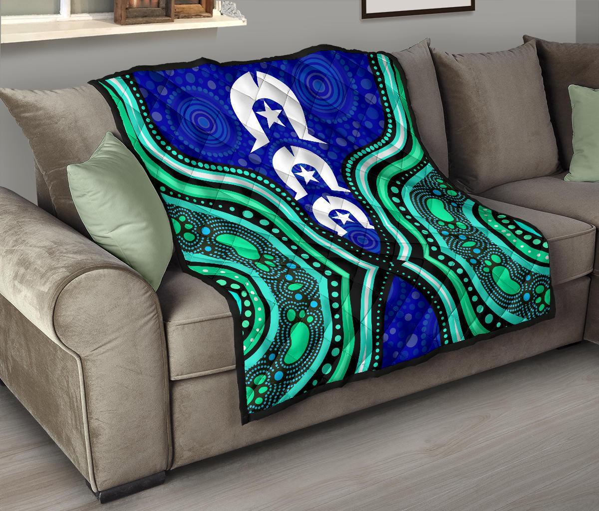 Torres Strait Premium Quilt - Torres Strait Symbol And Aboriginal Patterns - Vibe Hoodie Shop