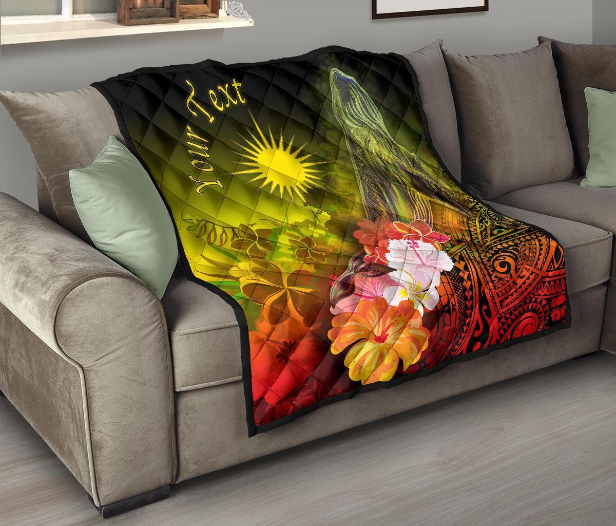 Marshall Islands Custom Personalised Premium Quilt - Humpback Whale with Tropical Flowers (Yellow) - Vibe Hoodie Shop