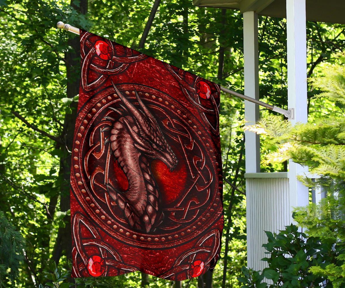 Celtic Dragon With Celtic Knot Flag (Red) - Vibe Hoodie Shop