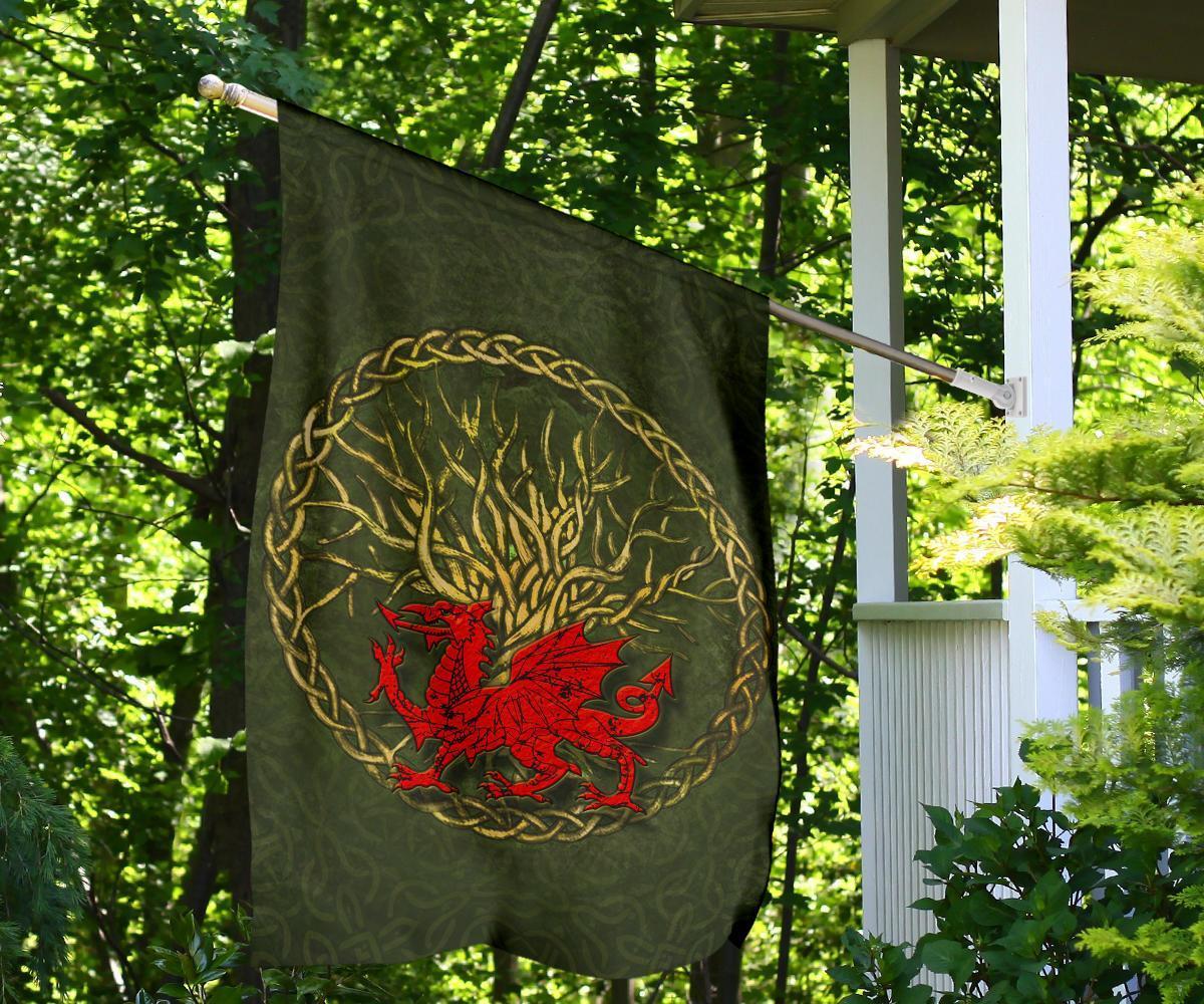 Wales Celtic Flag - Welsh Dragon With Celtic Tree - Vibe Hoodie Shop