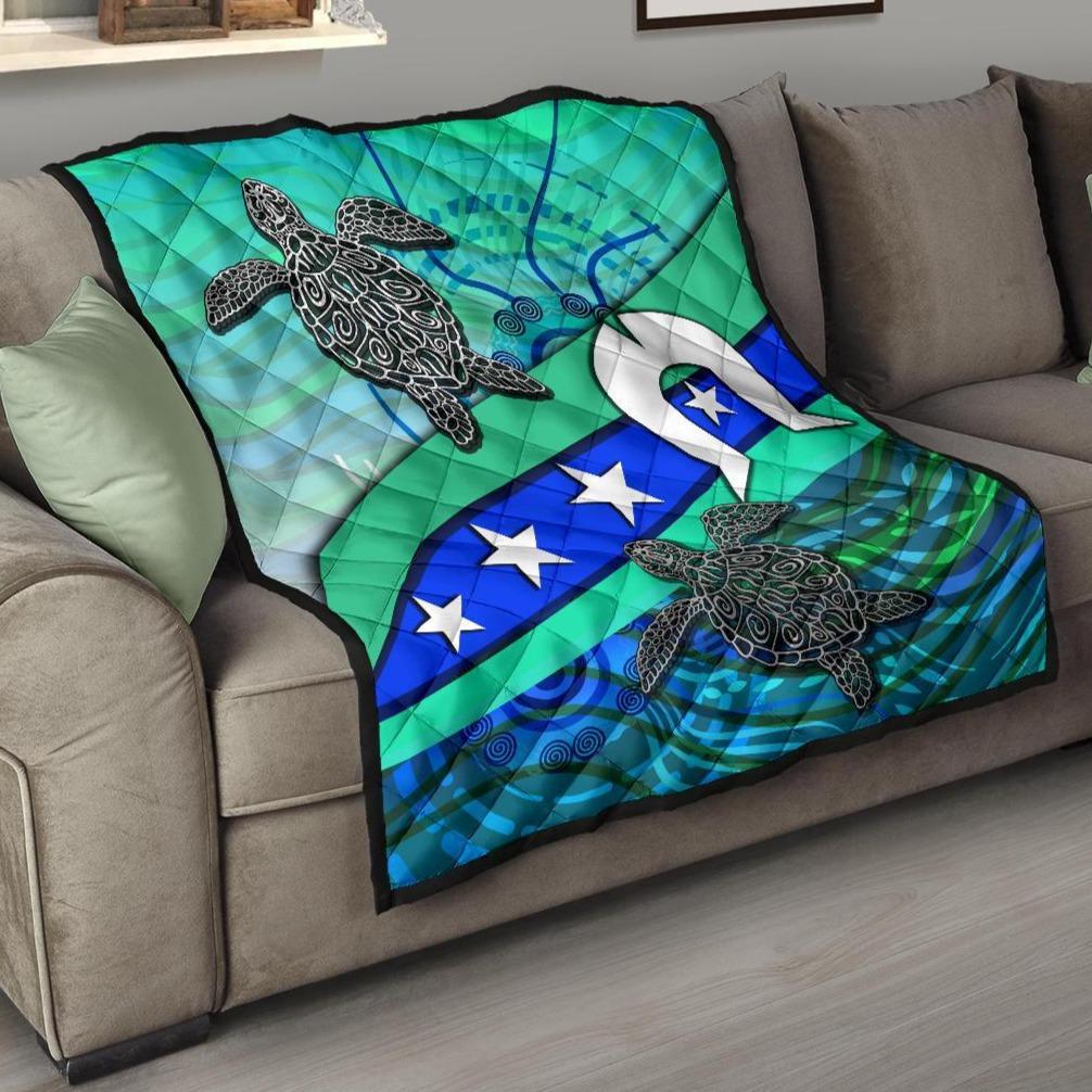 Premium Quilt - Torres Strait Flag And Turtle - Vibe Hoodie Shop