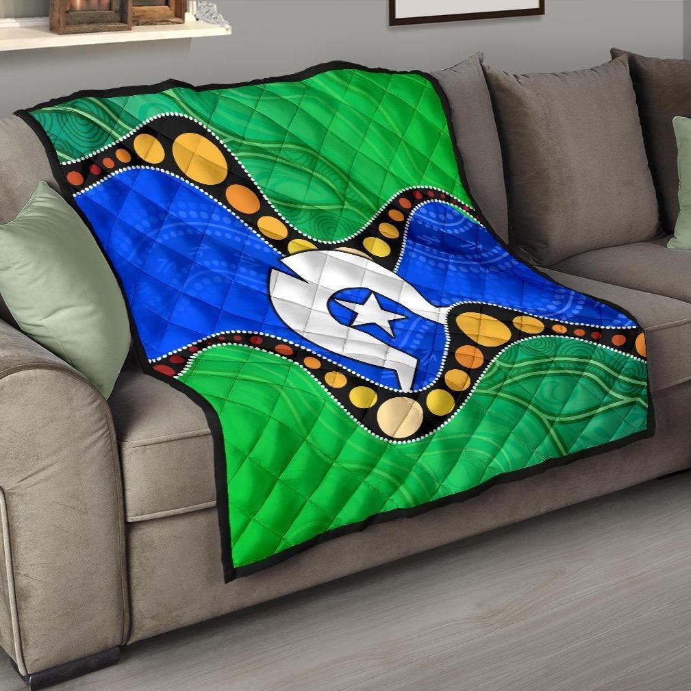 Torres Strait Islands Premium Quilt - Flag with Aboriginal Patterns - Vibe Hoodie Shop