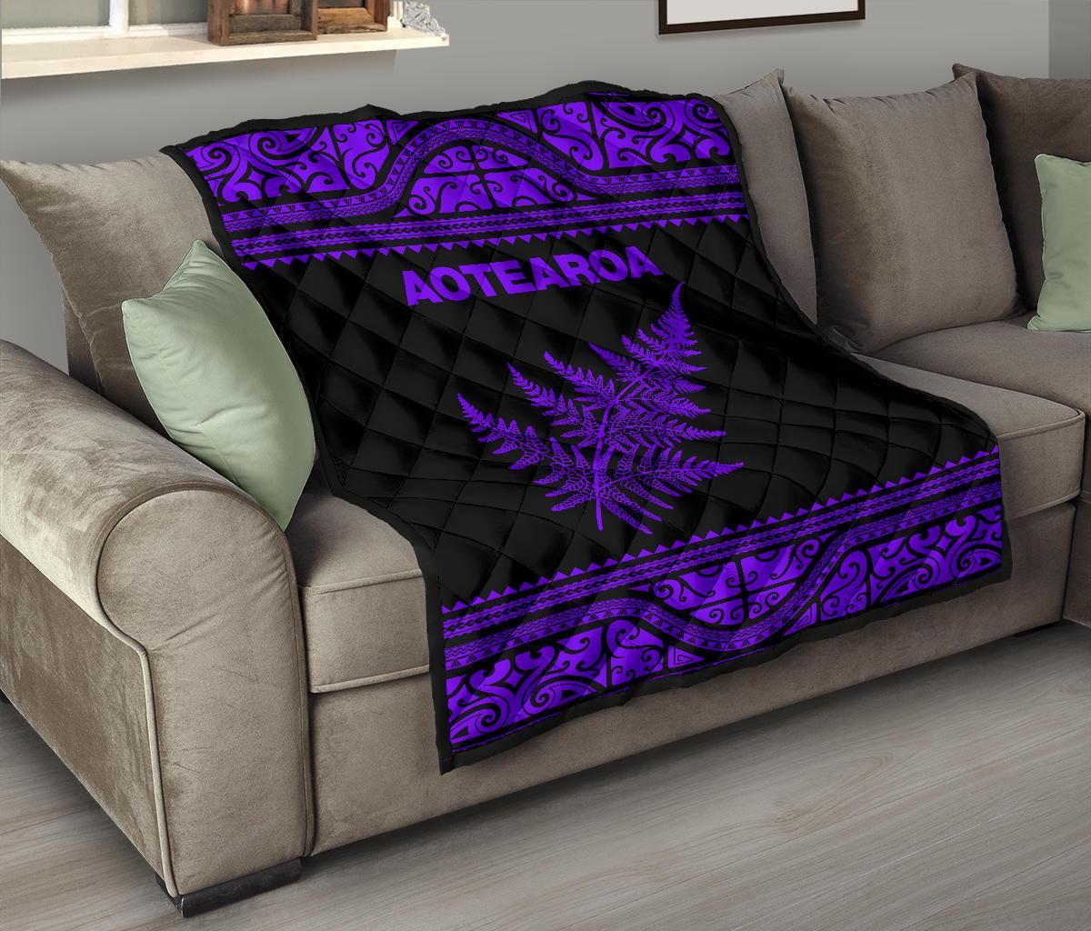 Aotearoa New Zealand Maori Premium Quilt Silver Fern - Purple - Vibe Hoodie Shop