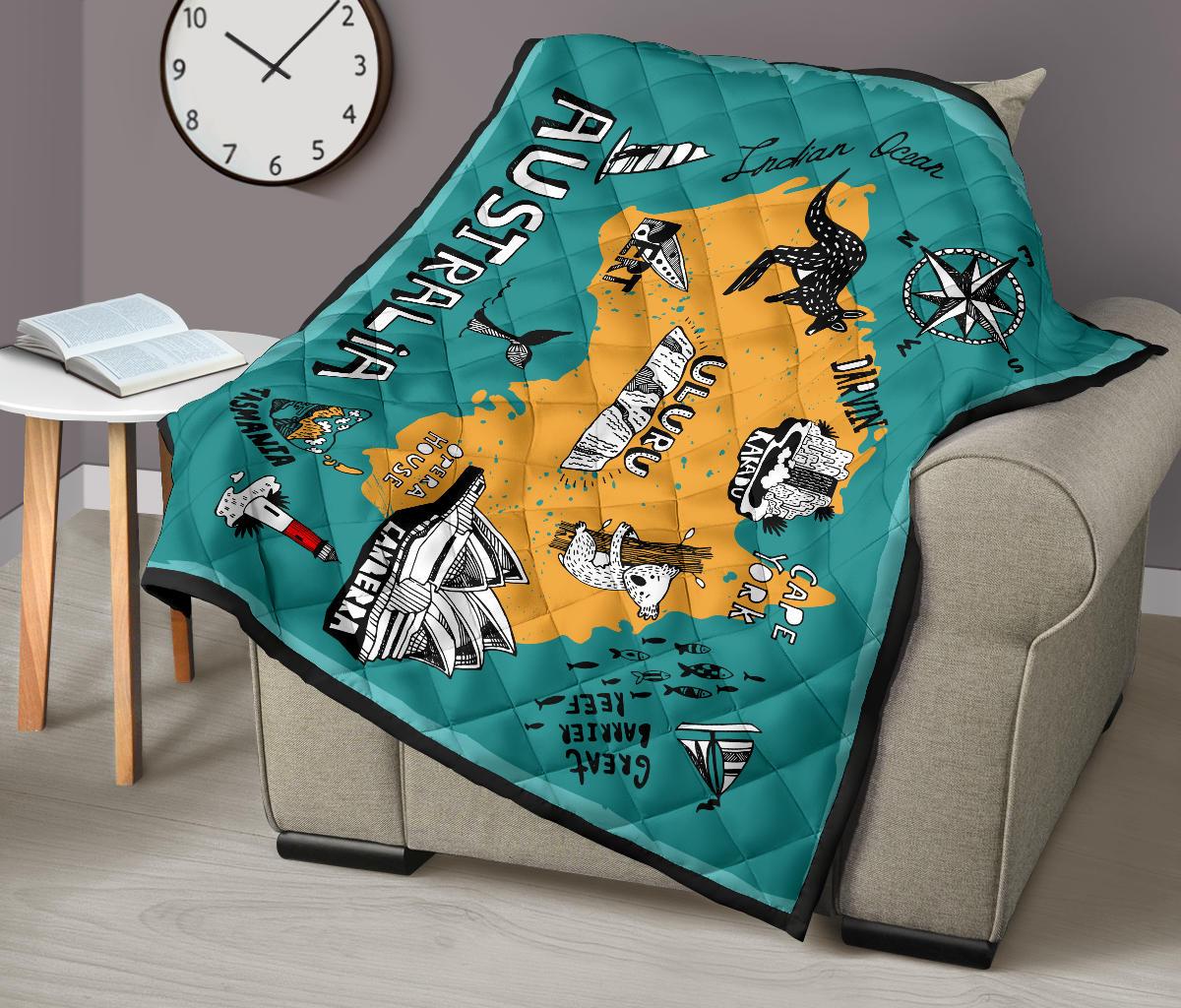 Premium Quilts - Australia Map Coverlets Famous Symbol - Vibe Hoodie Shop