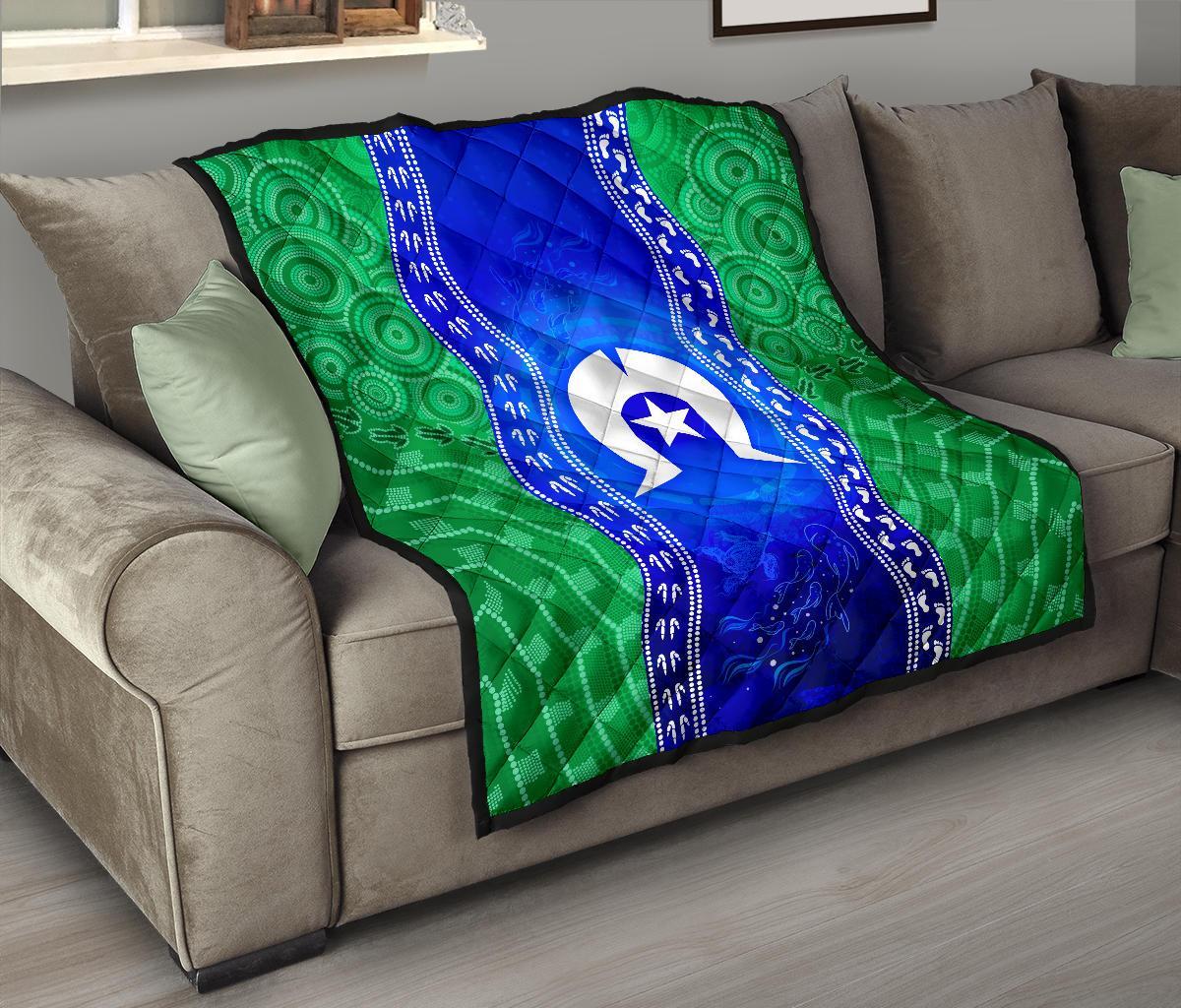 Torres Strait Islanders Premium Quilt - Torres Symbol With Aboriginal Patterns - Vibe Hoodie Shop