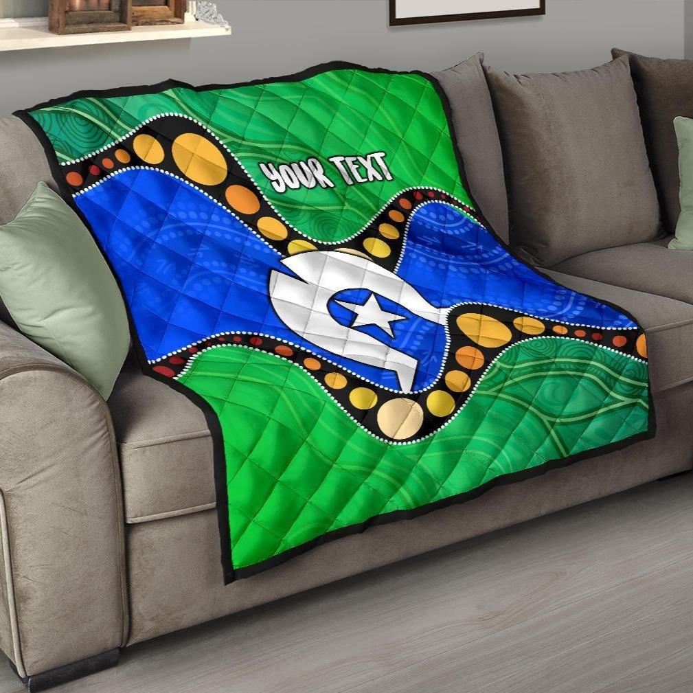 Custom Torres Strait Islands Premium Quilt - Flag with Aboriginal Patterns - Vibe Hoodie Shop