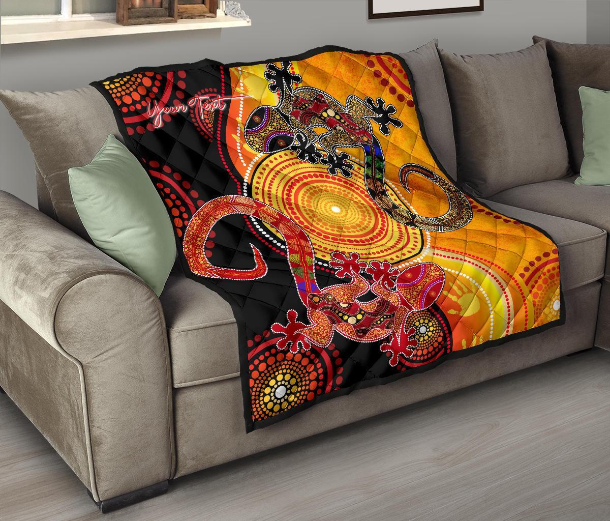 Aboriginal Personalised Premium Quilt - Couple Aboriginal Lizards - Vibe Hoodie Shop