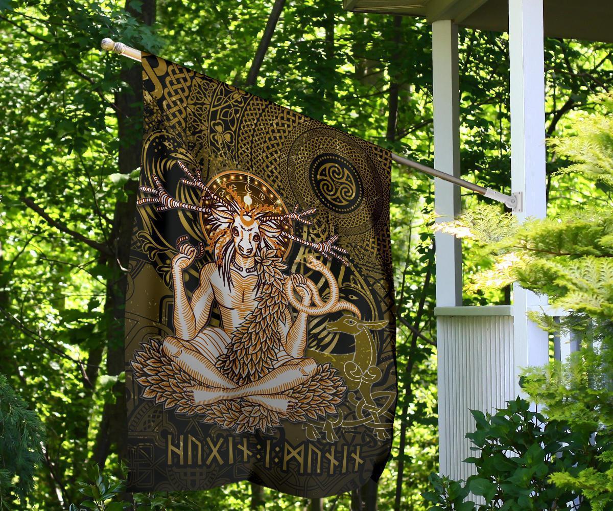 Cernunnos Goddess Garden Flag - Celtic God of the Forest - Vibe Hoodie Shop