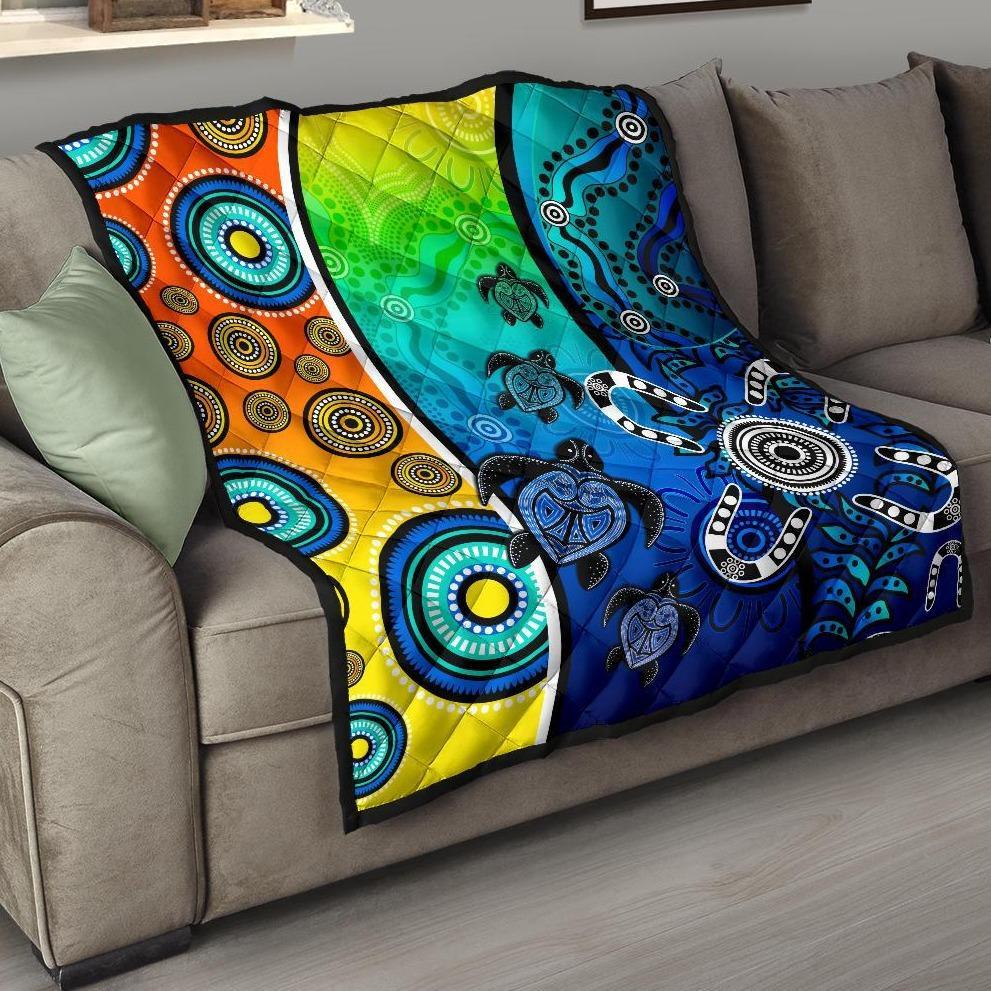 Aboriginal Premium Quilt - Indigenous Turtle Dot Painting Art - Vibe Hoodie Shop