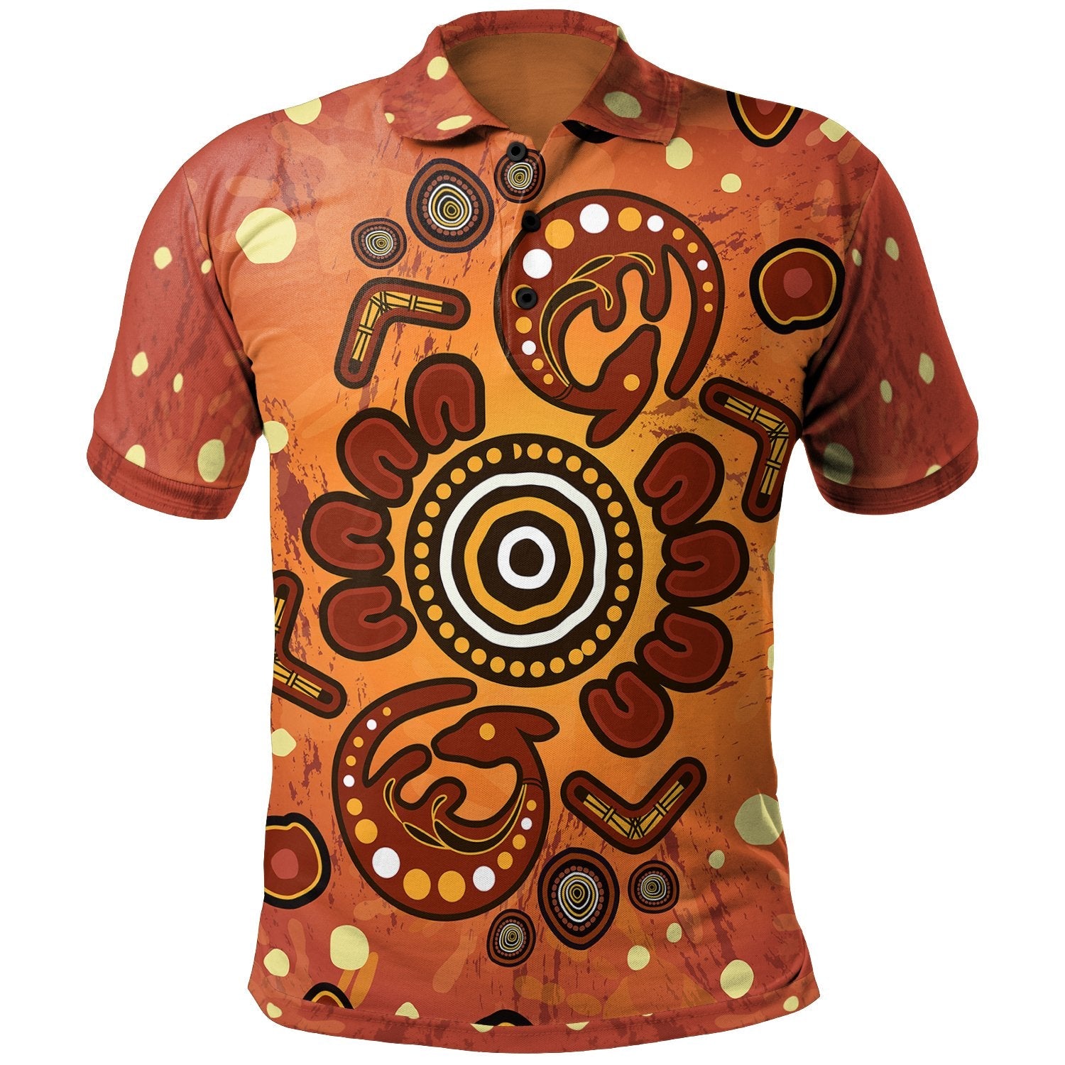 Aboriginal Polo Shirt - Baby Kangaroo And Dot Painting Patterns - Vibe Hoodie Shop