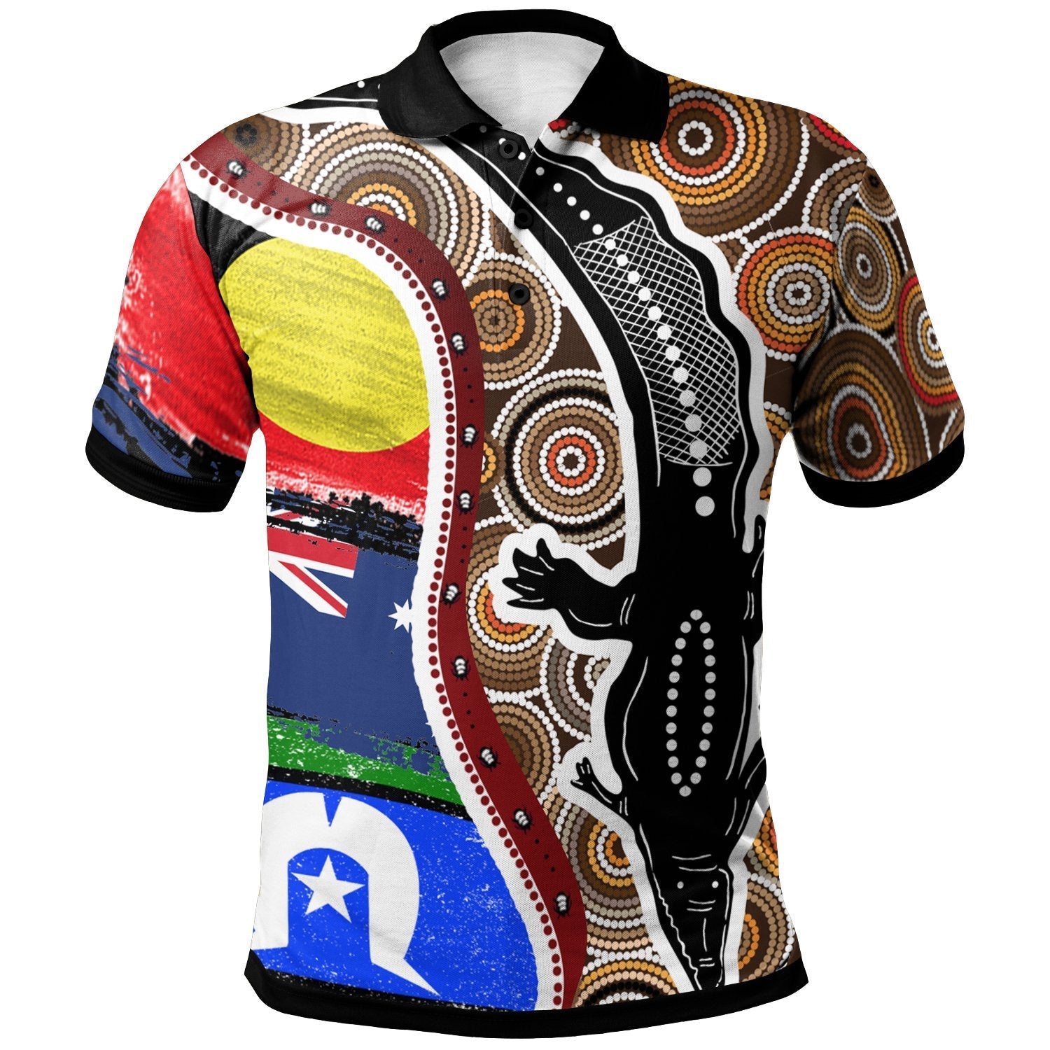 Polo Shirt - Australian Aboriginal Crocodile With NAIDOC Flags - Vibe Hoodie Shop