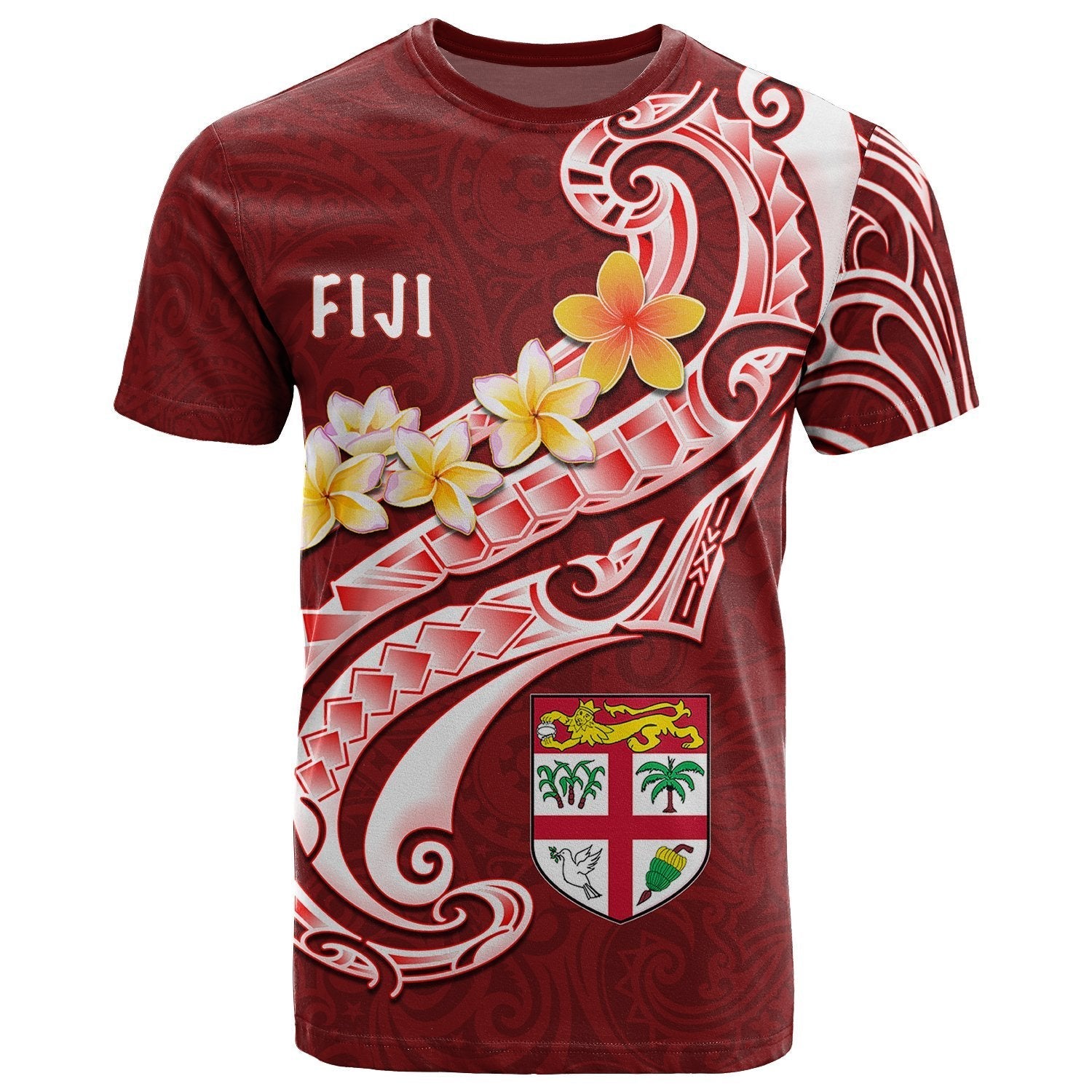 Fiji T - Shirt - Fiji Seal Polynesian Patterns Plumeria (Red ) - Vibe Hoodie Shop