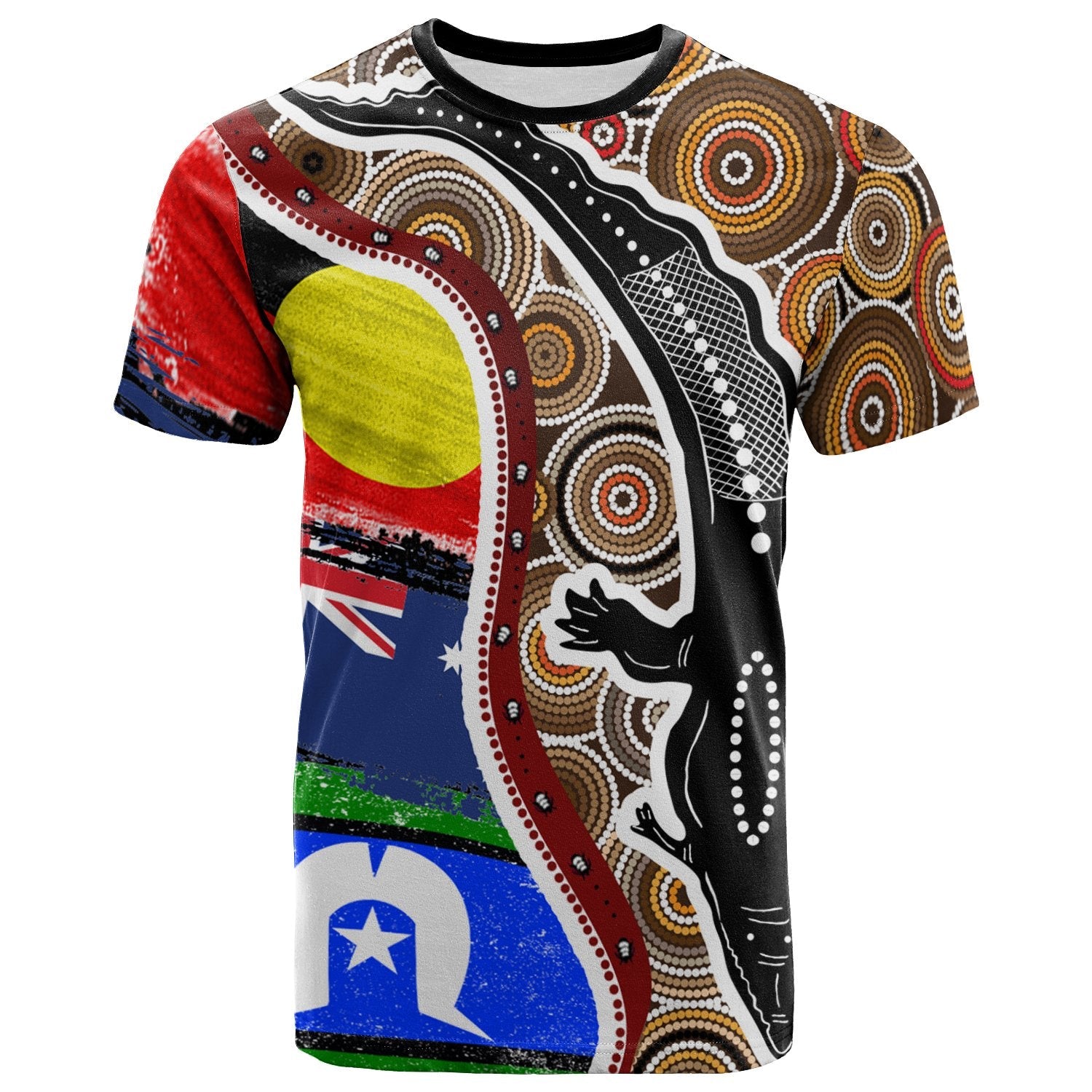 T shirt - Australian Aboriginal Crocodile With NAIDOC Flags - Vibe Hoodie Shop