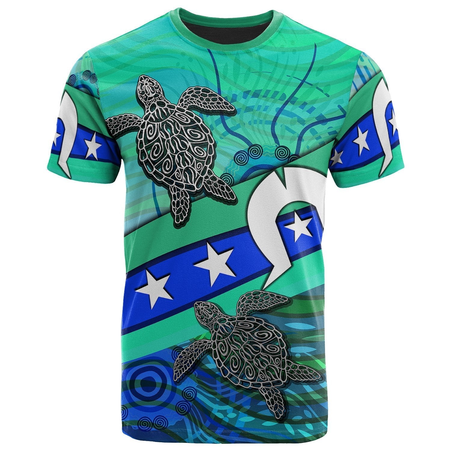 T shirt - Torres Strait Flag And Turtle - Vibe Hoodie Shop