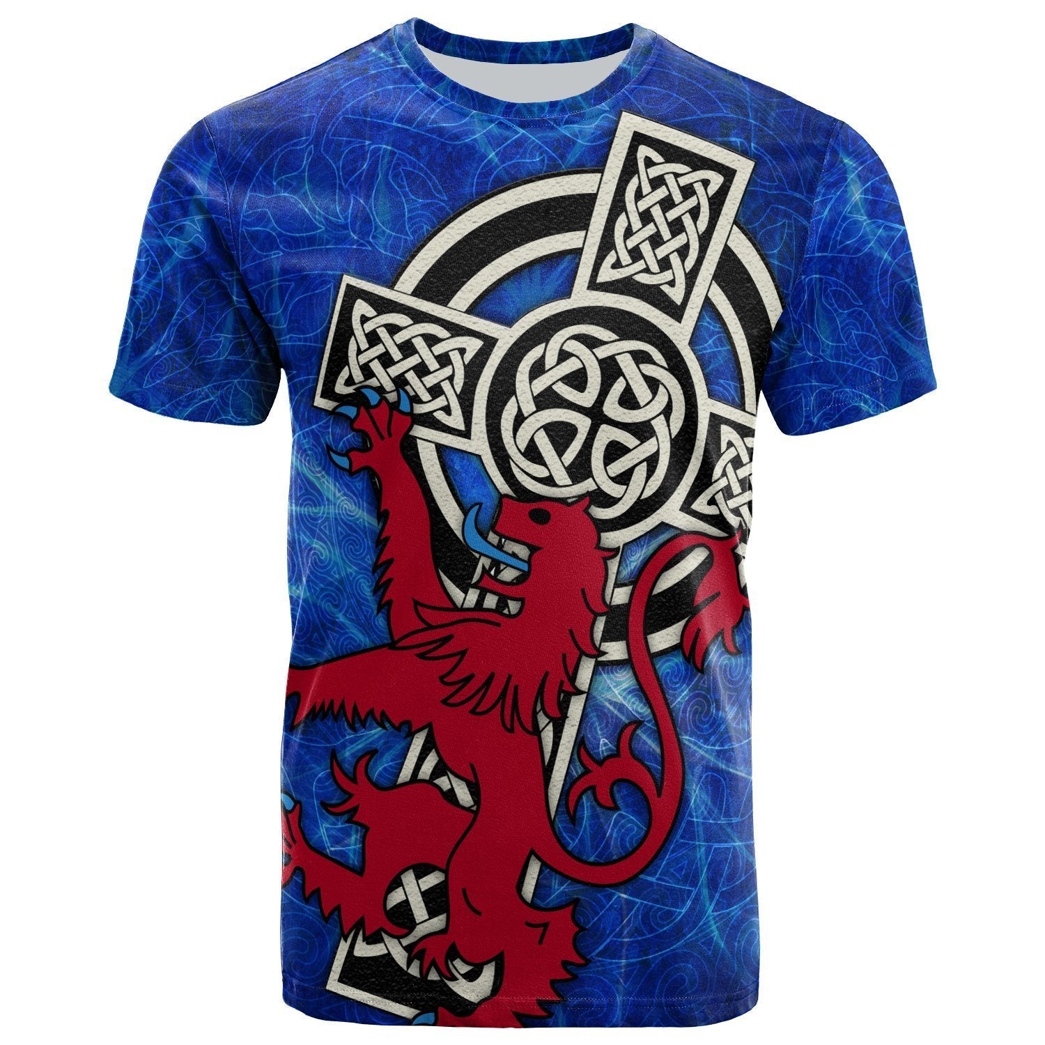 Scotland Celtic T shirt - Celtic Cross and Rampant Skew Style - Vibe Hoodie Shop