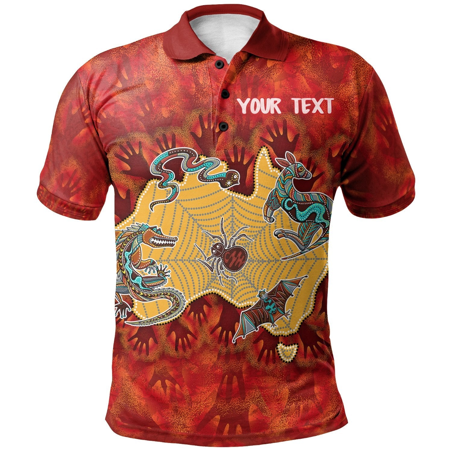 Custom Aboriginal Polo Shirts - Australia Map Hand Patterns Spider Web - Vibe Hoodie Shop