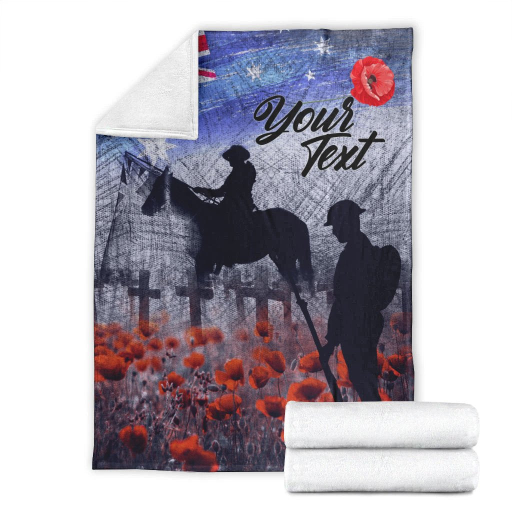 (Custom Text) ANZAC Day Blanket - Lest We Forget Vintage Poppies - Vibe Hoodie Shop