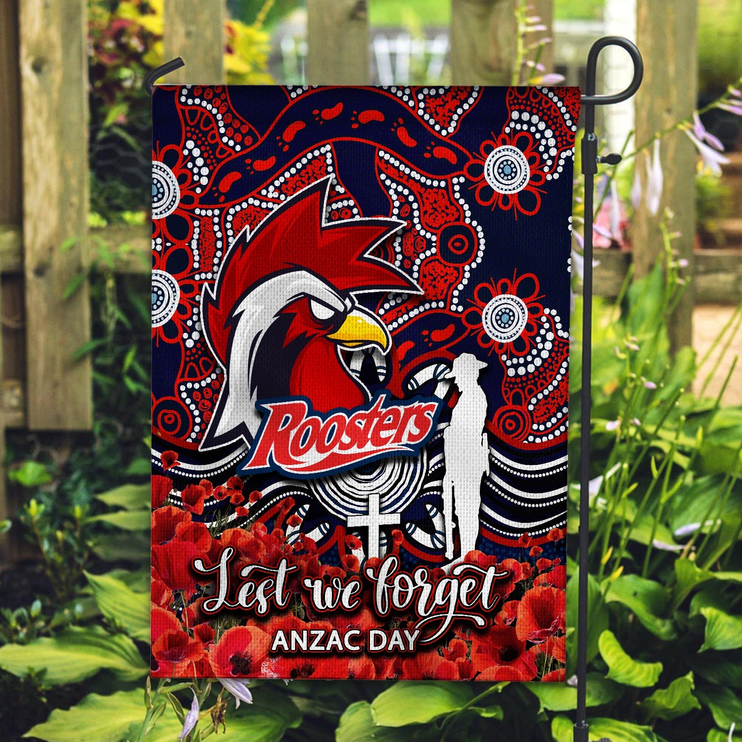 Roosters Flag ANZAC Day Poppy Flowers With Aboriginal - Vibe Hoodie Shop