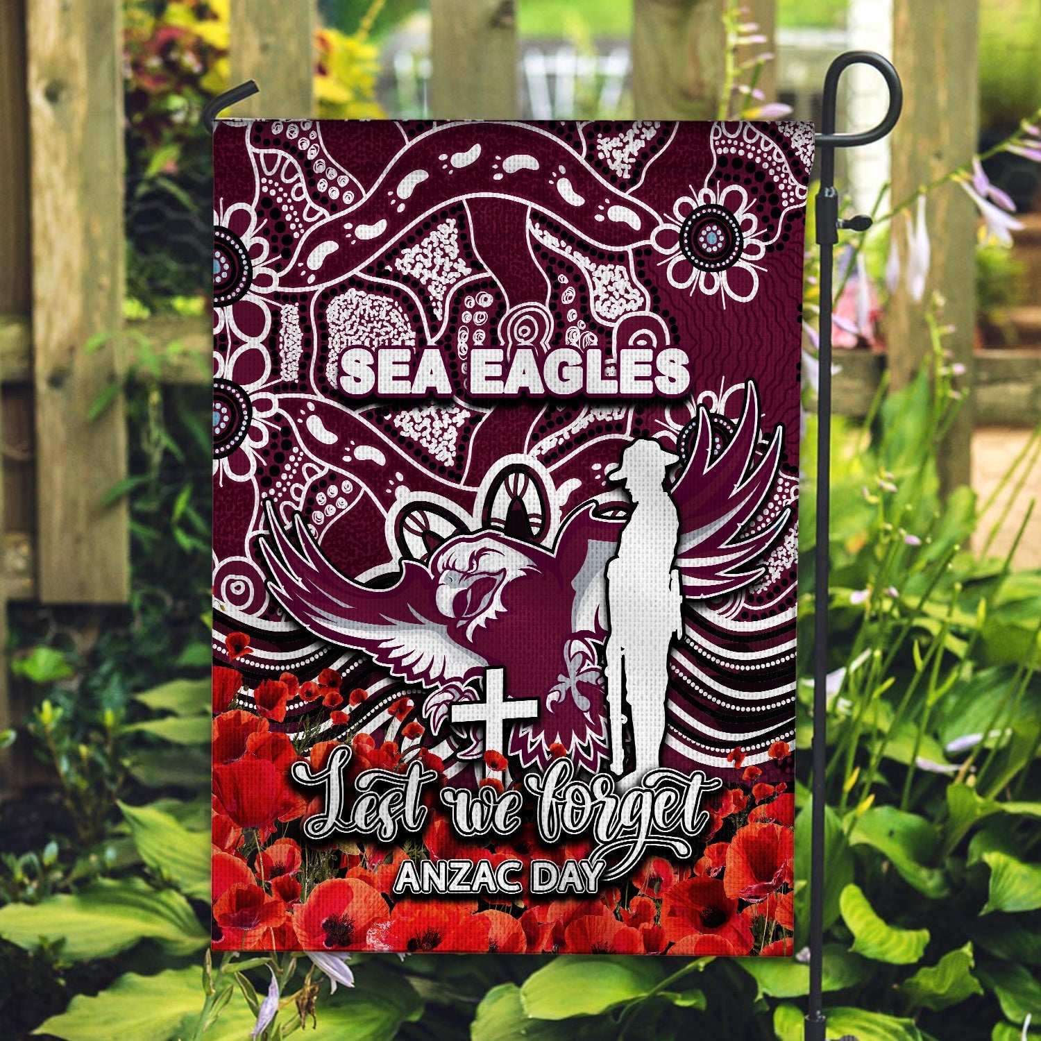 Sea Eagles Flag ANZAC Day Poppy Flowers With Aboriginal - Vibe Hoodie Shop