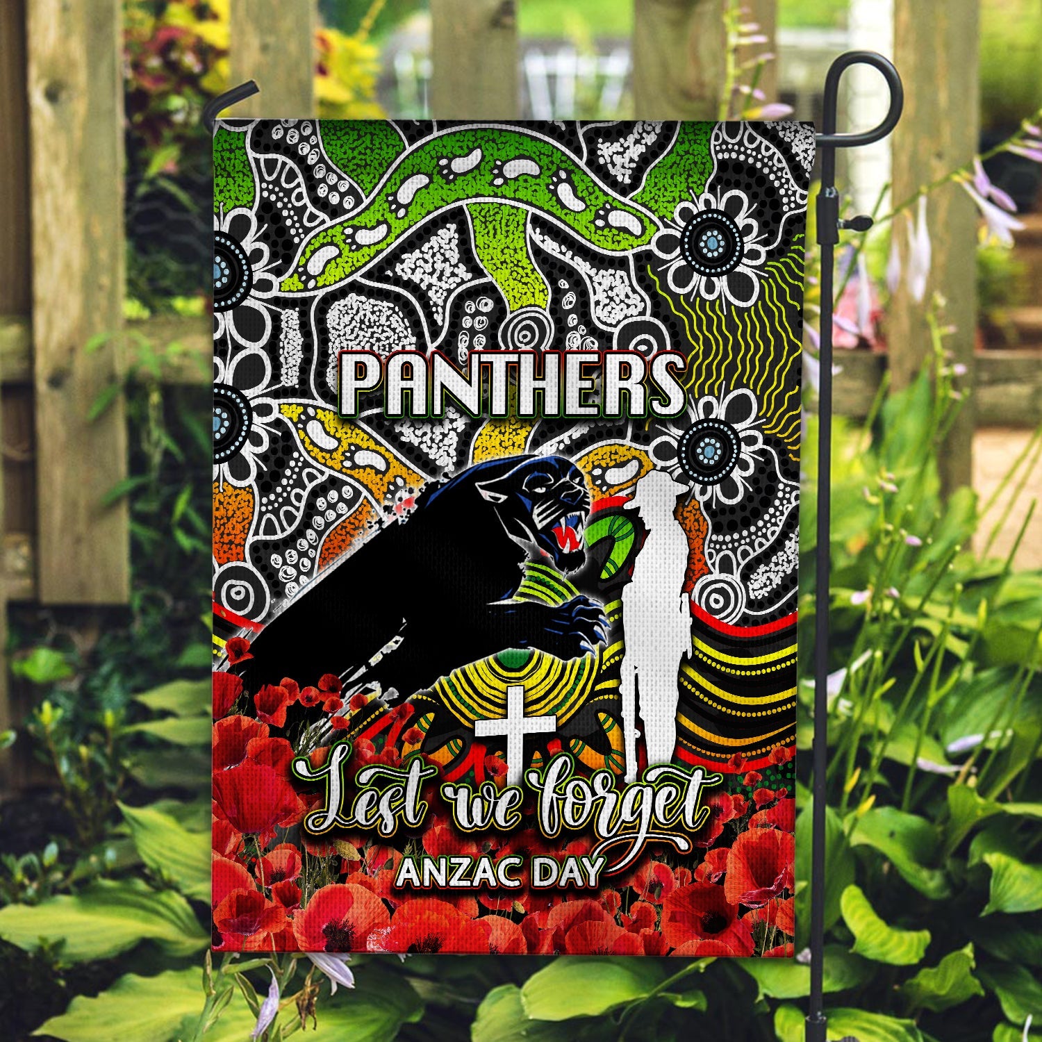 Panthers Flag ANZAC Day Poppy Flowers With Aboriginal - Vibe Hoodie Shop